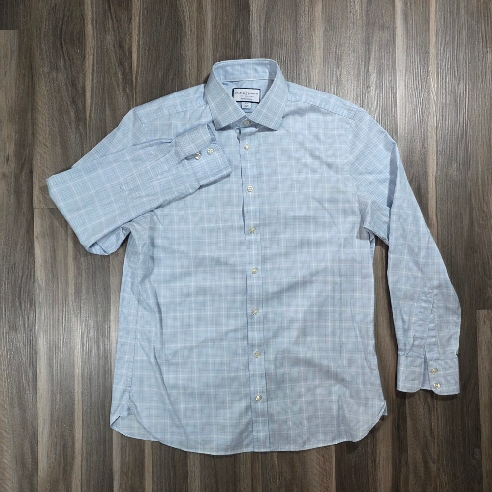 Charles Tyrwhitt Slim Fit Egyptian Cotton Dress Shirt‎ Blue Plaid 16 34 41 86 cm